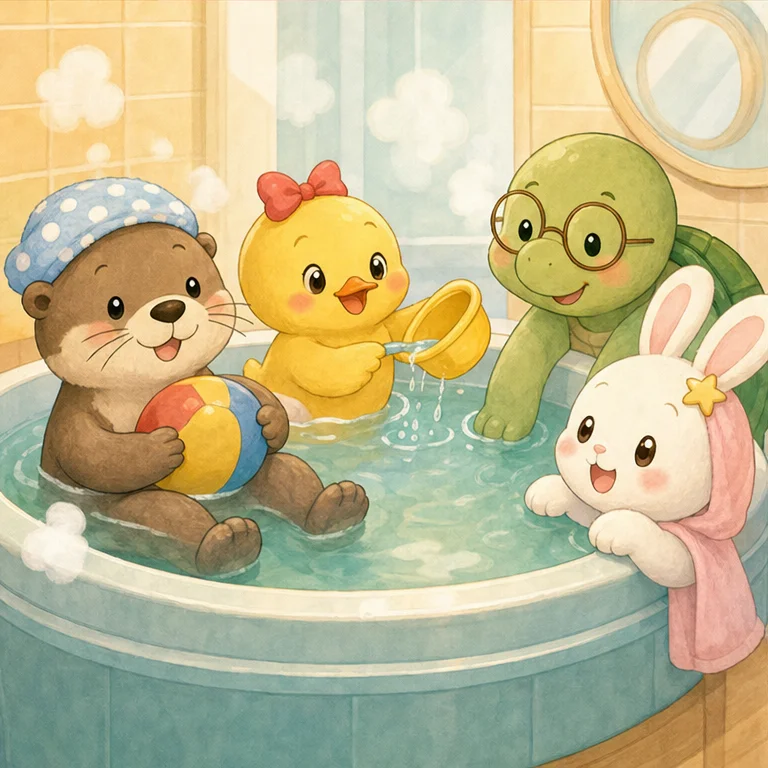 からだを洗ったら、湯船にゆっくり入るよ。
お湯は、あたたかいかなってたしかめよう。
しずかに入ると、からだがぽかぽかになるね。