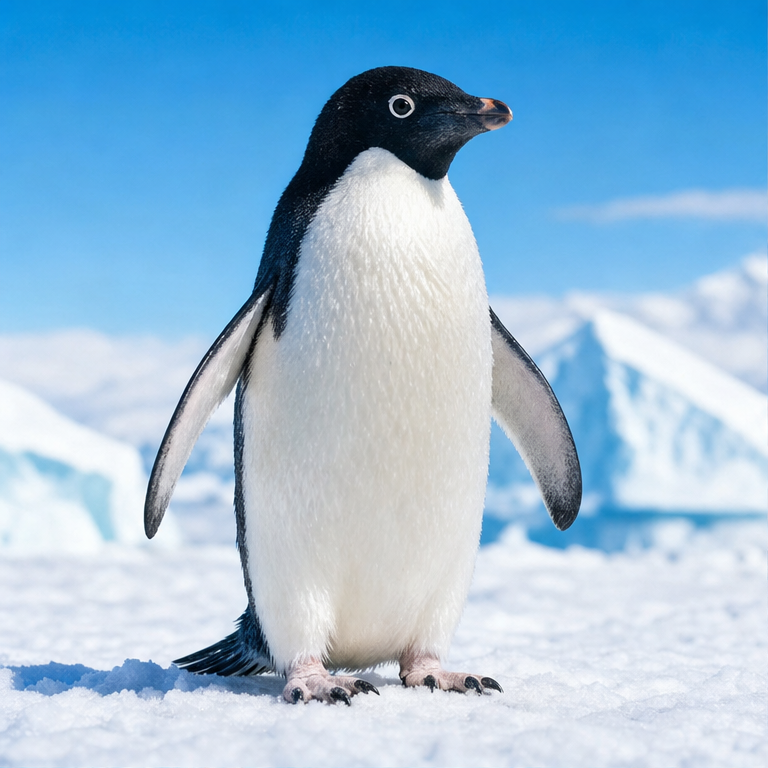 ペンギンは、鳥の仲間です。
背中は黒っぽく、おなかは白いです。
体には、ふわふわした羽があります。