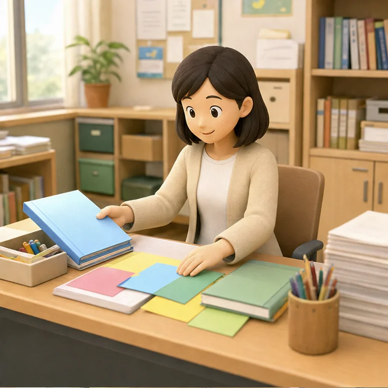 先生は、授業の前に準備をします。
本やカード、プリントを用意します。
子どもたちが学びやすいように考えます。