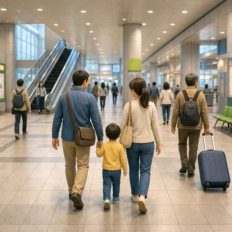 역에는 여러 사람이 있습니다.
뛰지 않고 천천히 걷습니다.
전철을 탈 때는 순서를 지킵니다.