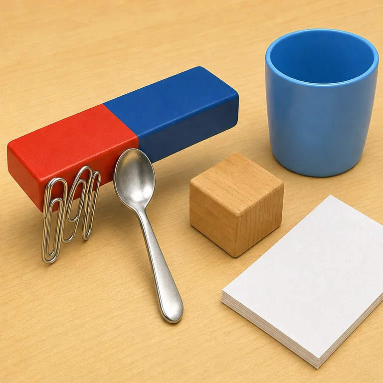 Some things stick to magnets.
Things made of iron often stick to magnets.
Wood, paper, and plastic often do not stick.