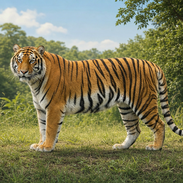 とらは、大きな体の動物です。
体はオレンジ色で、黒いしまもようがあります。
おなかや口のまわりは、白っぽい色です。