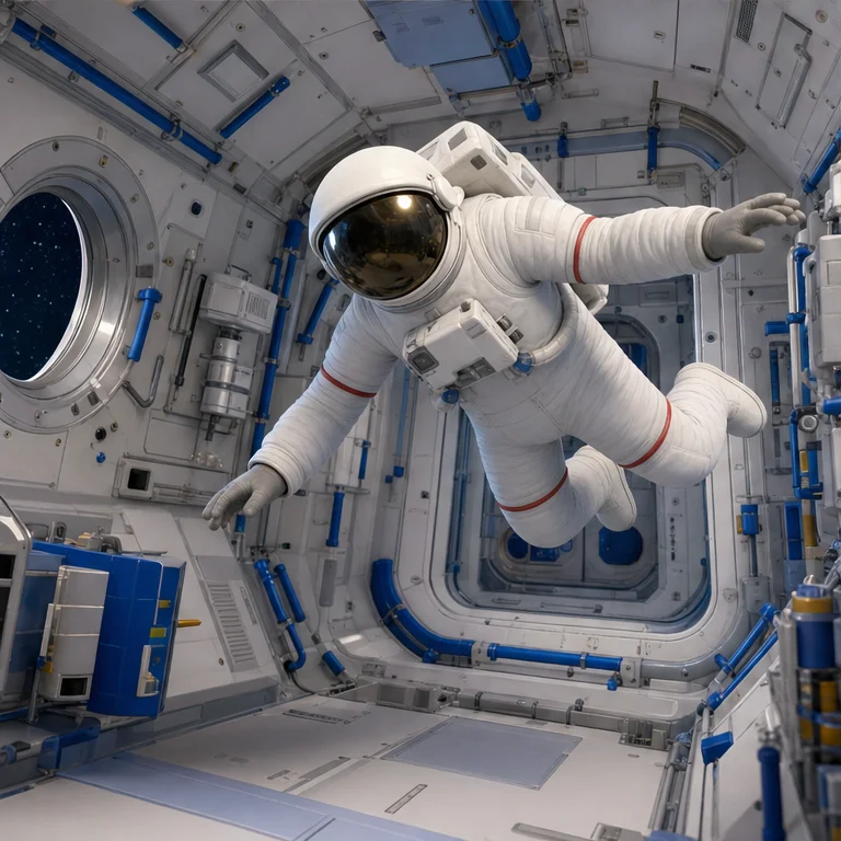 Astronauts live on space stations.
In space, their bodies float gently.
They eat, sleep, and do their work there.