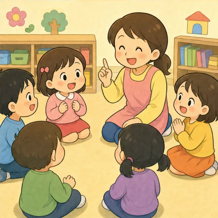こんどは、あなたの ばんです。
「あなたの おなまえは？」
ゆっくりで だいじょうぶ。
「〇〇です」って いってみよう。
いえたら、にっこり。とっても すてきだね。