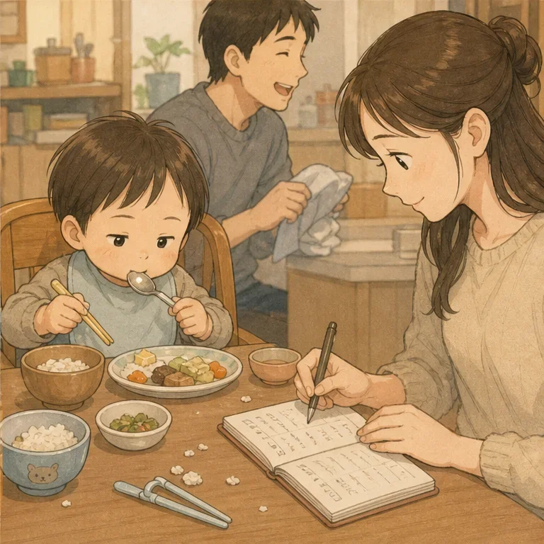 Even after that, it didn’t go well every time.
On tired days, they went back to using a spoon, and on rushed mornings, we parents sometimes helped.
Still, with the chopsticks they had once only been able to grip, we began seeing more and more attempts to pick up food little by little.
Looking back now, even the spilled grains of rice were part of a record of growth that felt very much like our family.