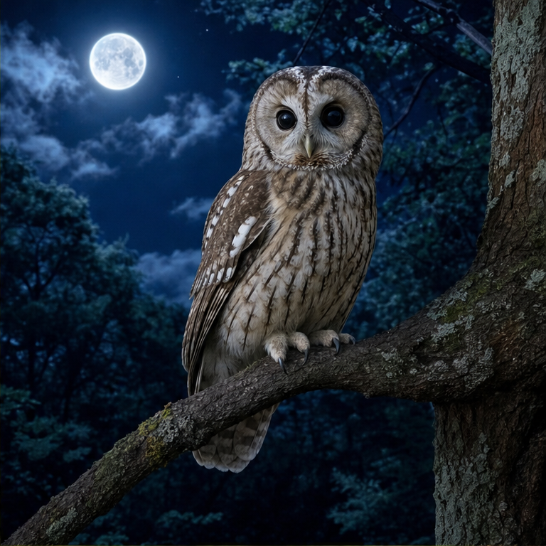 ふくろうは、夜によく動きます。
大きな目で、まわりをよく見ます。
昼は、木の上などで休むことがあります。