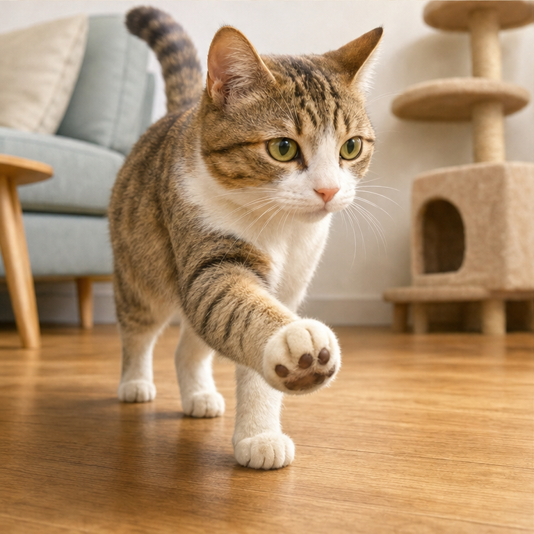 ねこは、そっと歩くのが上手です。
足のうらには、やわらかい肉球があります。
高いところにのぼったり、ジャンプしたりできます。