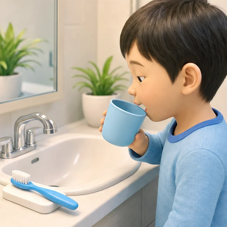 みがいたあとは、口をすすぎます。
歯ブラシも水で洗います。
歯がきれいになると、お口がすっきりします。