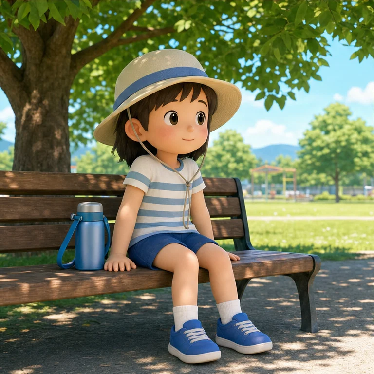 밖에서는 모자를 써요.
더워지면 나무 그늘이나 시원한 곳에서 쉬어요.
계속 달리기만 하지 말고, 쉬는 시간을 만들어요.