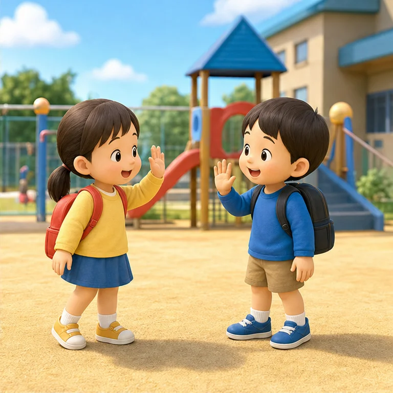 When you meet a friend, you say hello.
It feels good to say “Good morning” or “Hello.”
When you smile, your friend feels safe too.