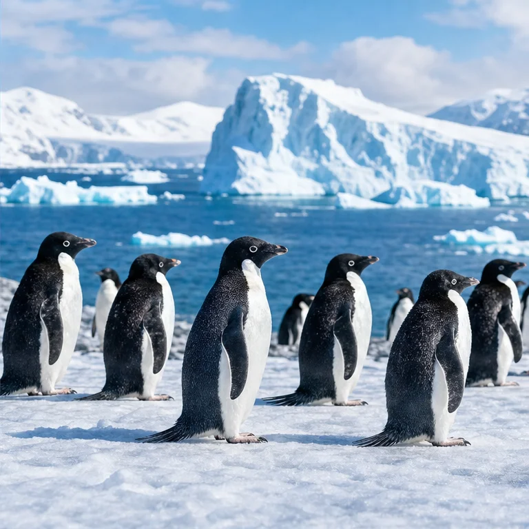 ペンギンは、海の近くでくらします。
氷がある、とても寒い場所にすむペンギンもいます。
みんなで集まっていることがあります。