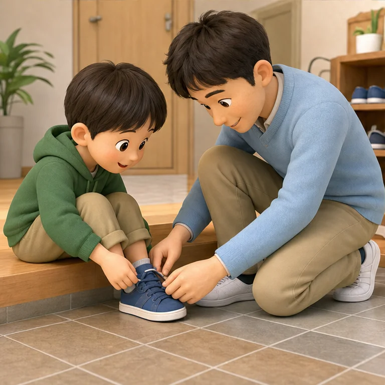곤란할 때 도움을 받는 일이 있어요.
신발 신는 것을 도와주었을 때.
고마워라고 말하면, 도와준 사람도 기뻐요.