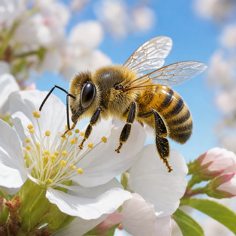 はちは、虫のなかまです。
足は6本あります。
うすい羽で、ぶーんと飛びます。