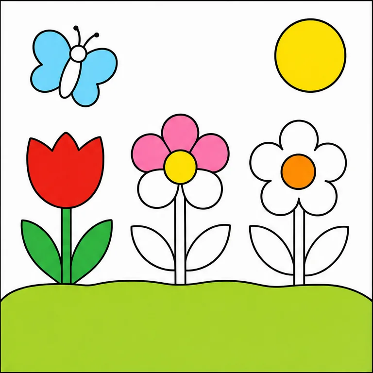 はんぶんくらい、いろが ぬってあるよ。
まだ しろい ところに、いろを ぬって かんせいさせよう。
みほんを 見ながら、つづきの いろを ぬってみてね。