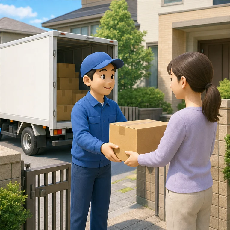 Delivery workers carry packages by truck.
They go to the home and hand over the package.
Thanks to parcel delivery, things from far away can reach us.