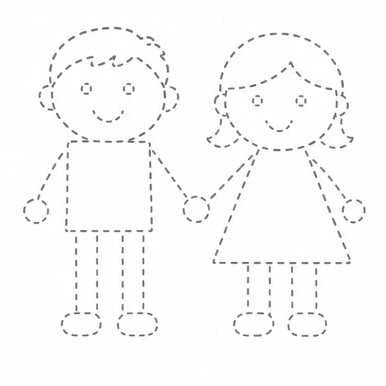 이번에는 아빠와 엄마를 모두 따라 그려 보자.
얼굴, 몸, 손, 발을 천천히 따라 그리자.
1페이지의 예시와 같은 그림이 될까?