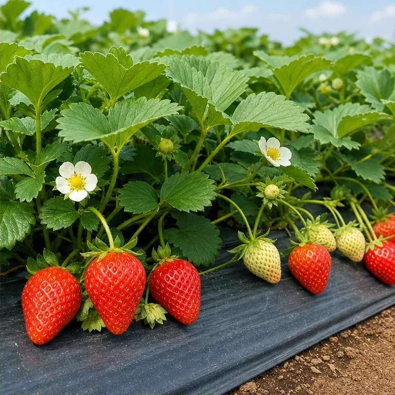 いちごは、木にはなりません。
地面に近い、低い植物にできます。
葉っぱの近くに、赤い実がなります。
