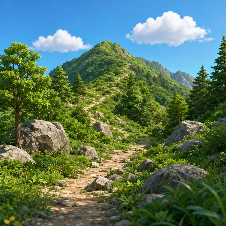 산은 땅이 높이 솟아오른 곳입니다.
산에는 나무와 바위가 있습니다.
높은 산, 낮은 산, 여러 가지 산이 있습니다.