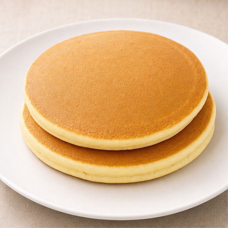 ホットケーキは、まるい形の食べものです。
焼くと、ふんわりふくらみます。
色は、きつね色になります。
