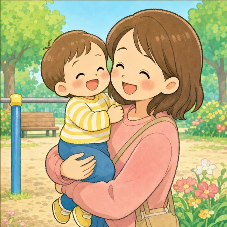 천천히 발을 디디고 철봉에서 내려왔어요.
엄마가 “해냈네!” 하고 칭찬해 줬어요.
흔들흔들 할 수 있어서 기뻐요.
또 공원에서 함께 놀아요.