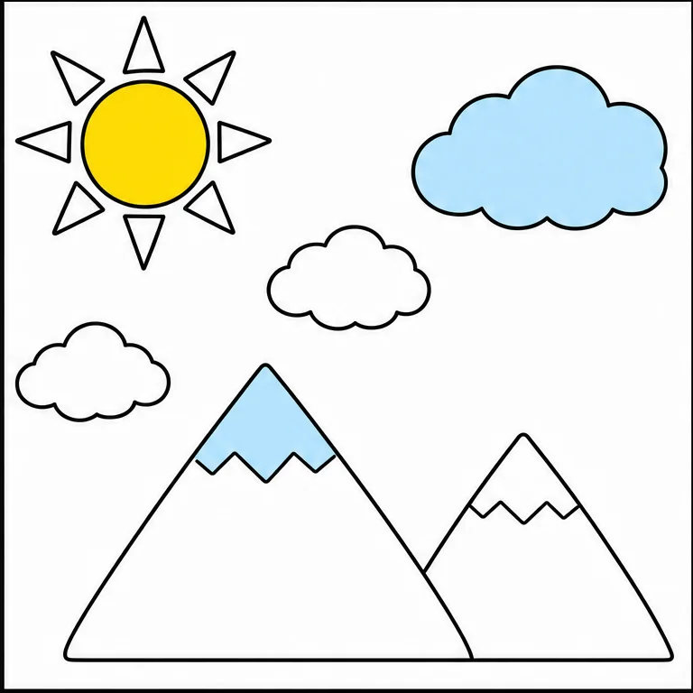 すこしだけ、いろが ぬってあるよ。
しろい ところに、つづきの いろを ぬってみよう。
みほんと おなじ いろでも、すきな いろでも いいよ。