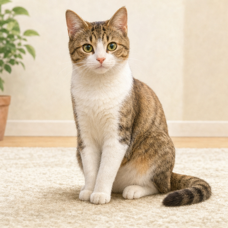 ねこは、体に毛が生えている動物です。
足は4本あります。
耳、ひげ、しっぽがあります。