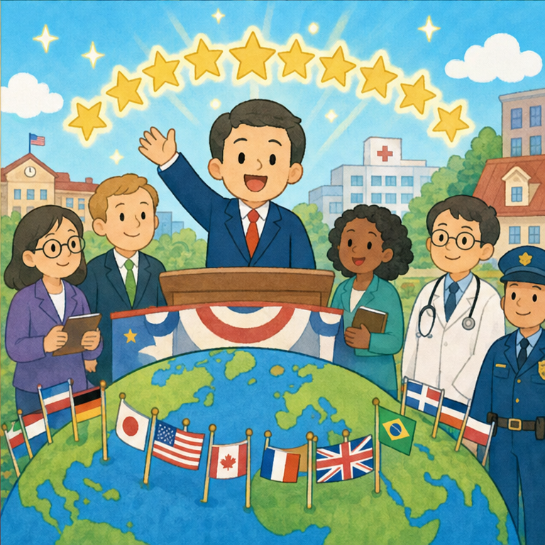 投票を数えて、ルールで決まった人が、大統領になります。
大統領は、ひとりで何でも決めるわけではありません。
たくさんの人と相談しながら、国のためにお仕事をします。
アメリカは大きな国なので、大統領のお仕事は、世界にも大きな影響をあたえることがあります。