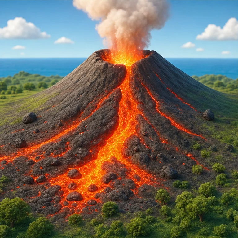 有時候，岩漿會從火山裡面流到外面。
流到外面的岩漿，叫做熔岩。
熔岩非常熱，所以不可以靠近。