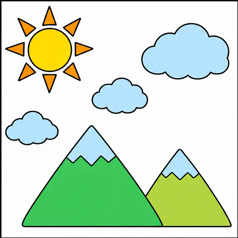 太陽、山、雲