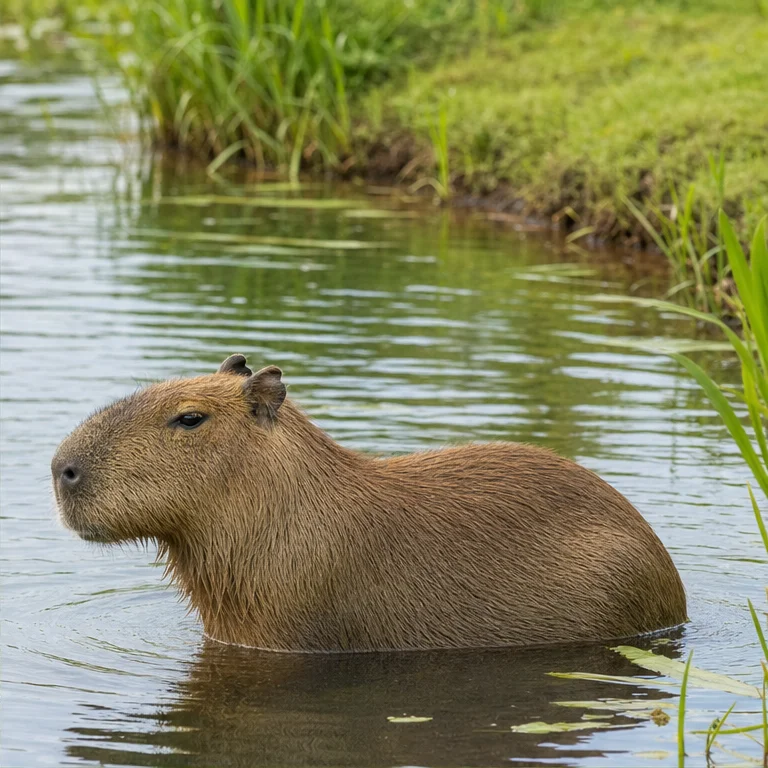 Capybaras live near water.
They are good at going into the water.
They swim and rest in the water.