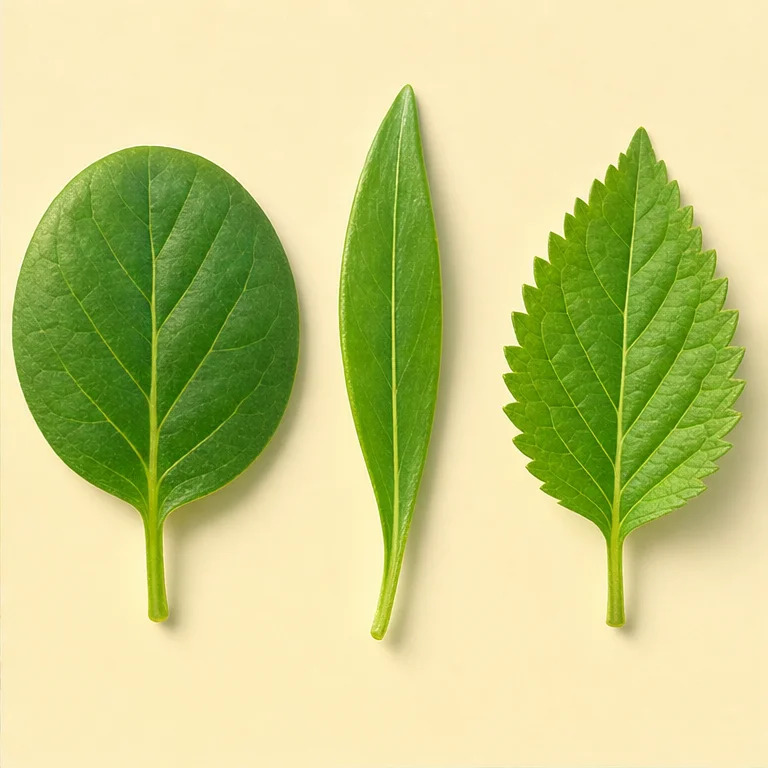 Leaves do not all have the same shape.
There are round leaves and long narrow leaves.
Some leaves have jagged edges.