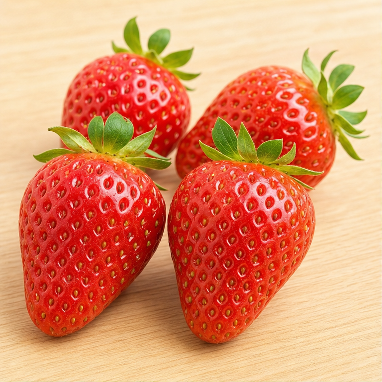 いちごは、赤いくだものです。
上には、みどりのへたがあります。
からだの外に、小さなつぶつぶがたくさんあります。