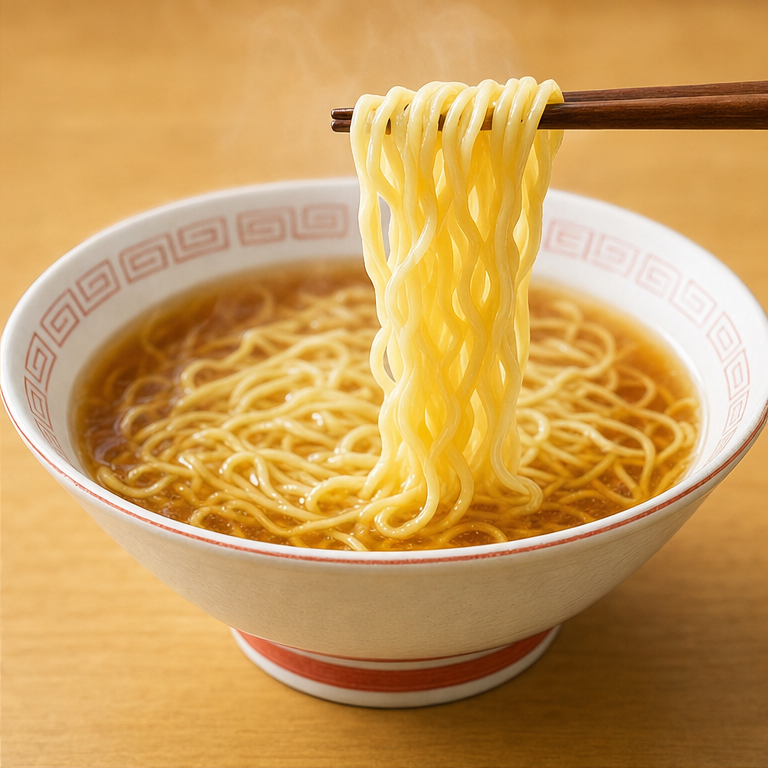 ラーメンのめんは、細くて長いです。
まっすぐなめんや、少しちぢれためんがあります。
つるつるして、口に入りやすいです。