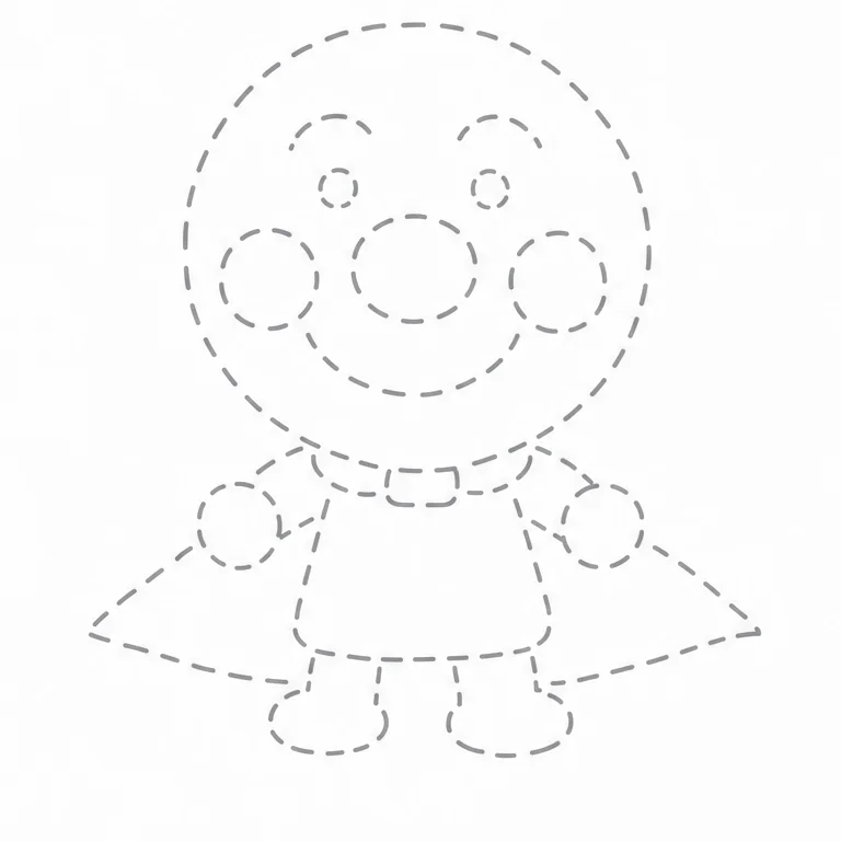 Now, let’s trace all of Anpanman.
Start with the circle of the face and trace slowly.
Trace the nose, cheeks, and cape too, and it will be finished.
