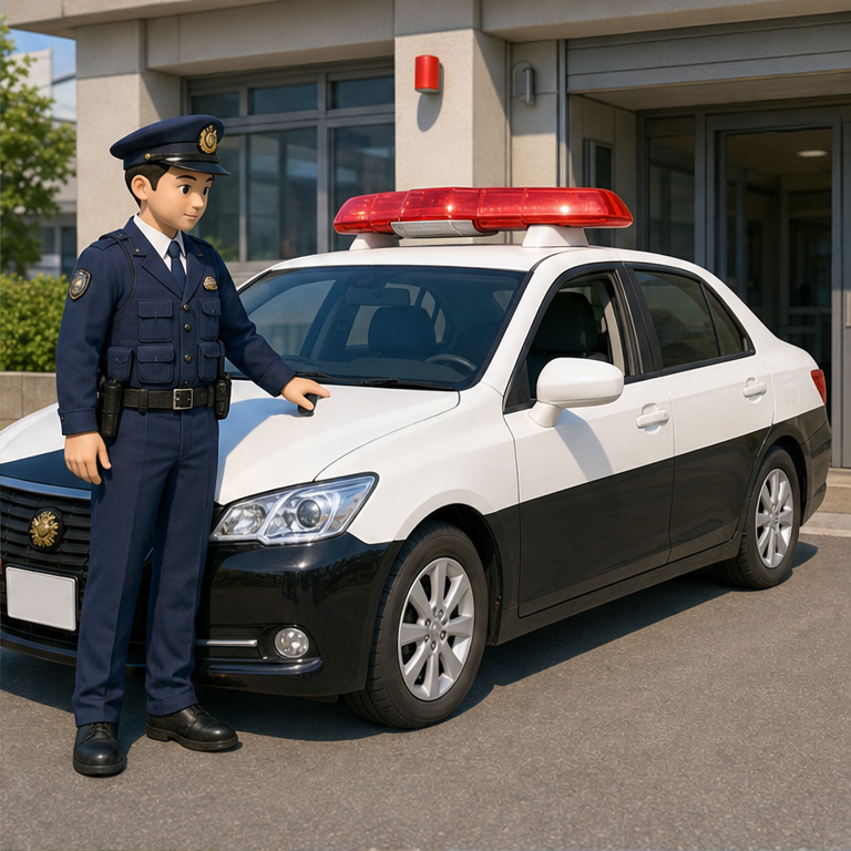 パトカーには、けいさつかんが乗ります。
けいさつかんは、町のみんなを守る仕事をしています。
パトカーに乗って、いろいろな場所へ行きます。