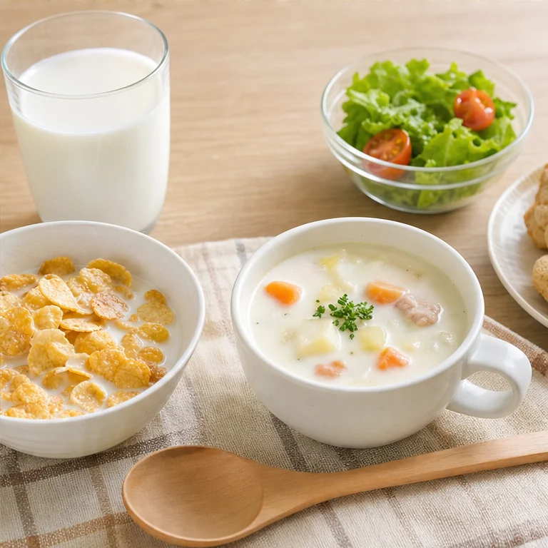 우유는 그대로 마실 수 있어요.
시리얼에 부어 먹기도 해요.
수프나 간식에 사용하기도 해요.