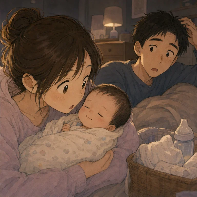 그때, 아기의 입가가 아주 조금 올라갔습니다.
방긋, 이라기보다 씨익.
저도 모르게 작은 목소리로 “지금, 웃었어?” 하고 묻자, 졸려 보이던 상대도 순식간에 깨어났습니다.
둘이서 숨을 죽이고, 그 얼굴을 한 번 더 보려고 했습니다.