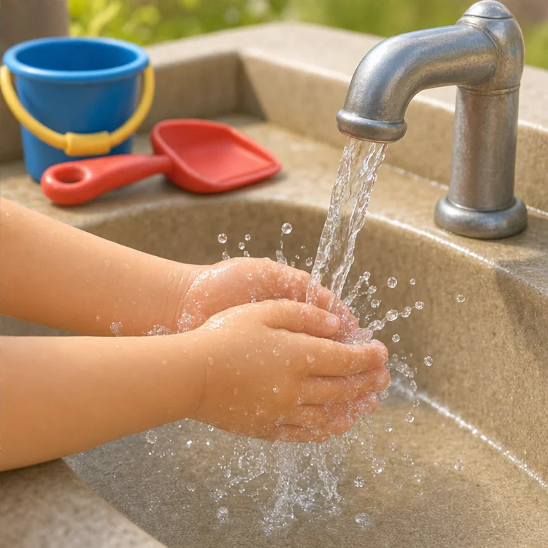 Do not put sand or mud in your mouth.
Be careful not to get it in your eyes.
After playing, wash your hands clean.
