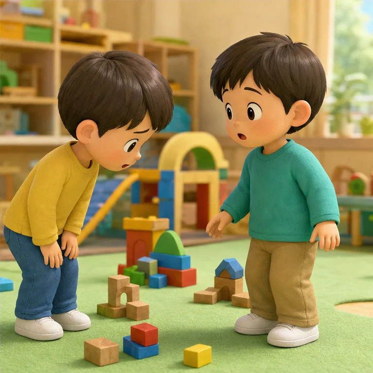 ぶつかったときは、相手がびっくりします。
そんなときは「ごめんなさい」。
あやまると、またなかよくできます。