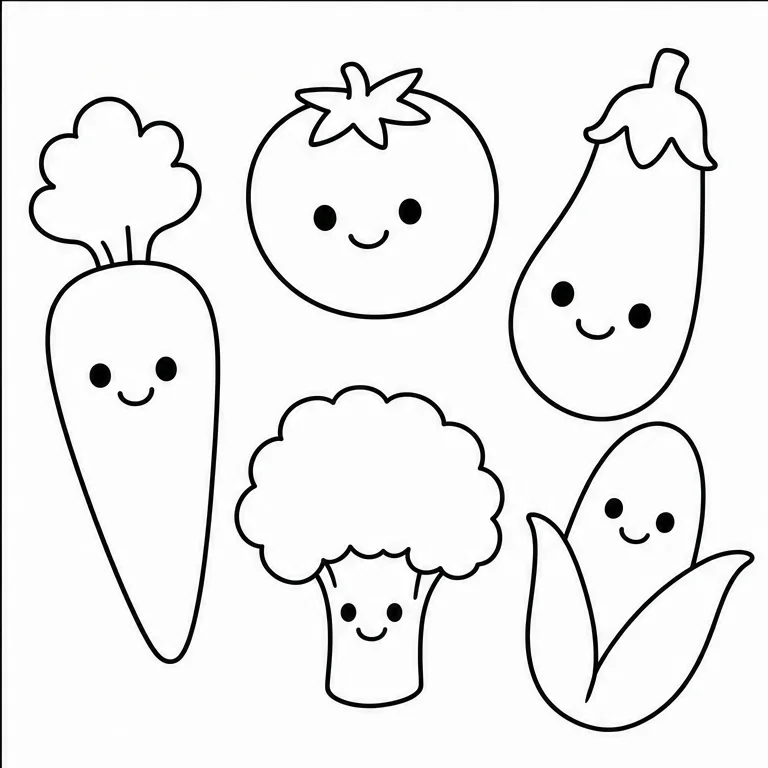 For the last one, try coloring everything by yourself.
You can look at the sample on page 1 while you color.
Remember the colors of the vegetables and color carefully.