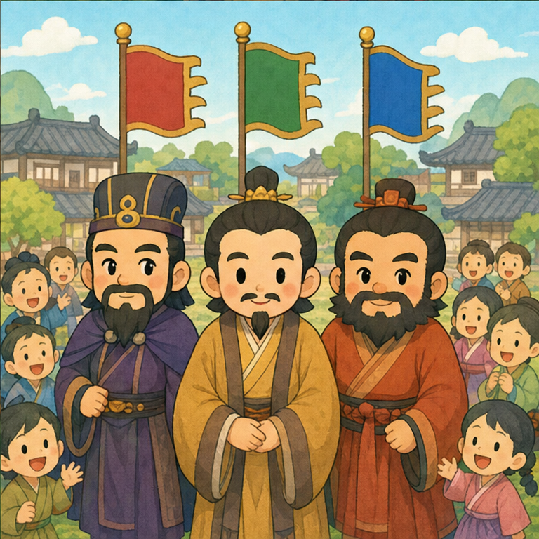 三国志には、たくさんの人が出てきます。
強い人、やさしい人、よく考える人、仲間を大切にする人。
みんな「よい国にしたい」と一生懸命でした。
三国志は、仲間を大切にすること、よく考えること、みんなのために頑張ることを教えてくれるお話です。