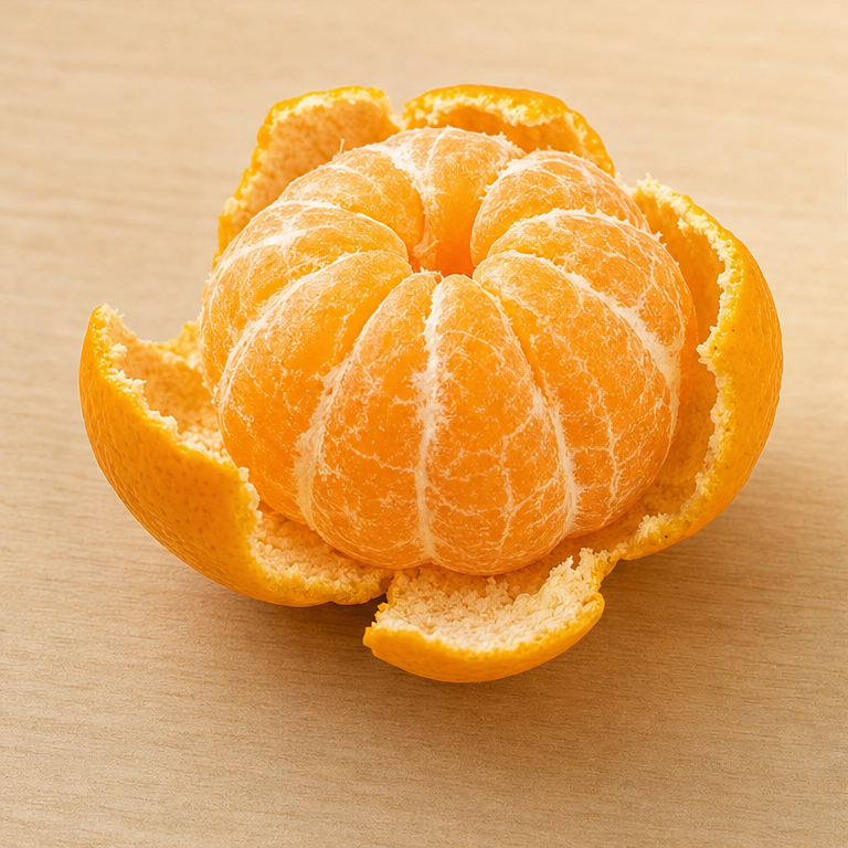 みかんは、手で皮をむけます。
皮をむくと、中はふさに分かれています。
ふさをひとつずつ取って食べられます。