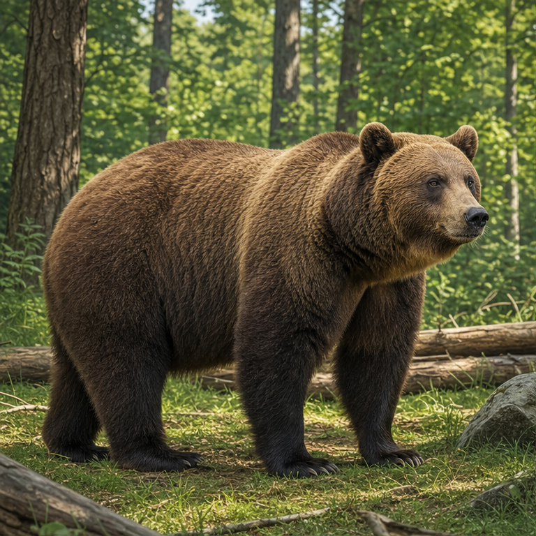 くまは、からだが大きい動物です。
からだには、毛がたくさん生えています。
丸い耳と、短いしっぽがあります。