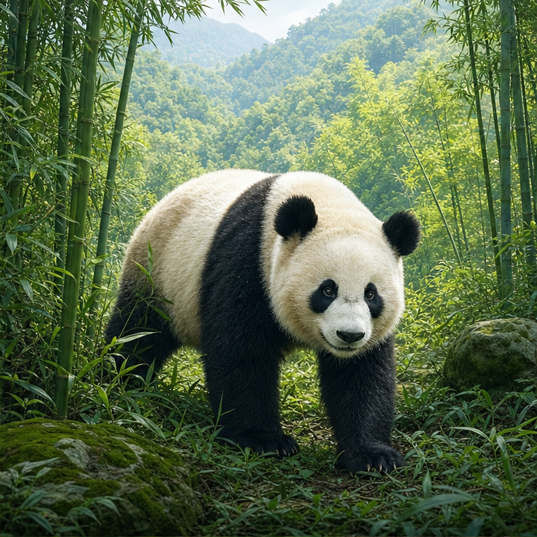 パンダは、中国の山にすんでいます。
竹がたくさんある森でくらしています。
すずしい山の中が、パンダのすみかです。