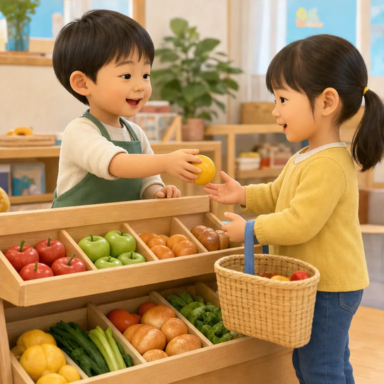 역할놀이에서는 역할을 맡아 놀아요.
가게 사람이 될 때도 있어요.
손님이 될 때도 있어요.