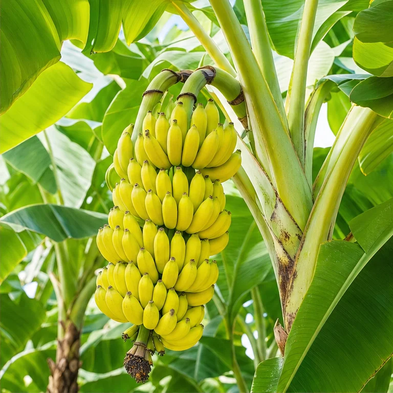 バナナは、大きな葉っぱのある植物にできます。
たくさんのバナナが、まとまって実ります。
まとまっているバナナを、房といいます。