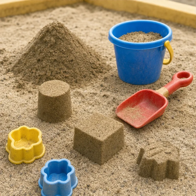 You can scoop sand with a shovel.
If you put sand in a bucket and turn it over, you can make a shape.
Using molds, you can make many different shapes.