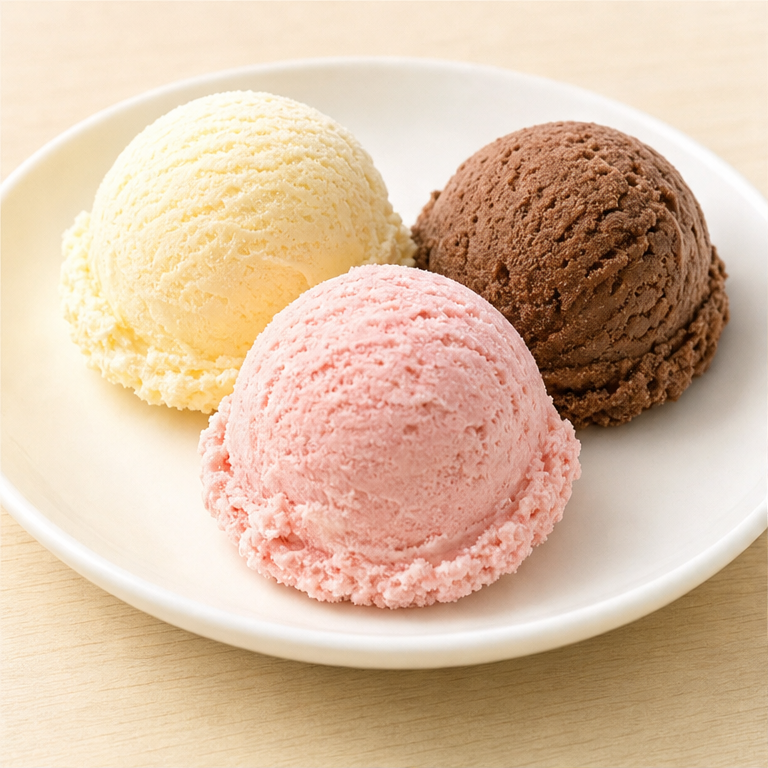 アイスクリームは、冷たい食べものです。
口に入れると、ひんやりします。
あまい味のものが多いです。