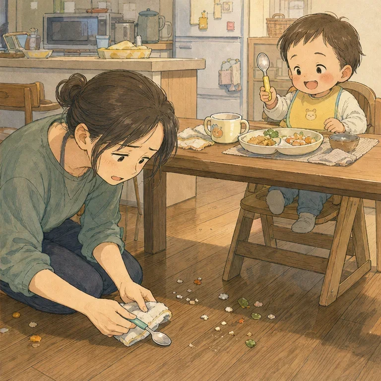 주워서, 닦고, 다시 건네줍니다.
그러면 아이는 방긋 웃고, 다시 한 번 툭.
제가 ‘아, 또 떨어졌네’라고 말하면, 마치 기다렸다는 듯이 소리 내어 웃었습니다.
밥은 잘 진행되지 않고, 바닥은 더러워지고, 솔직히 한숨이 나오는 날도 있었습니다.
