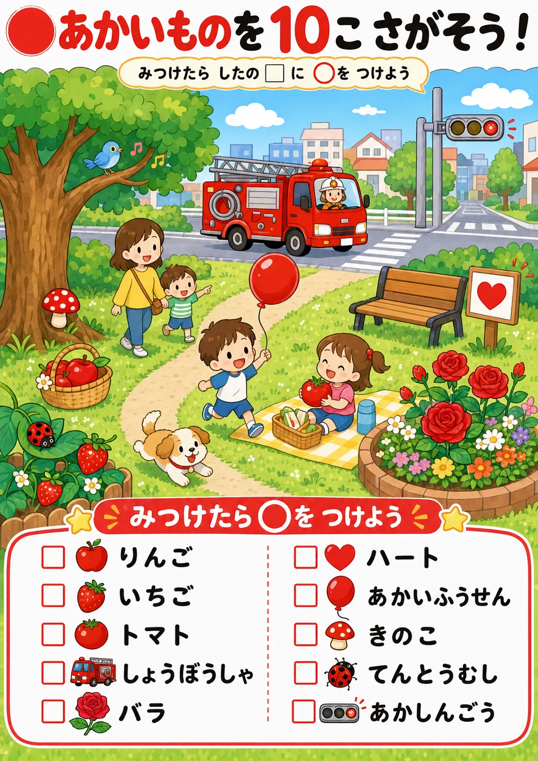 あかいものを 10こ さがそう！